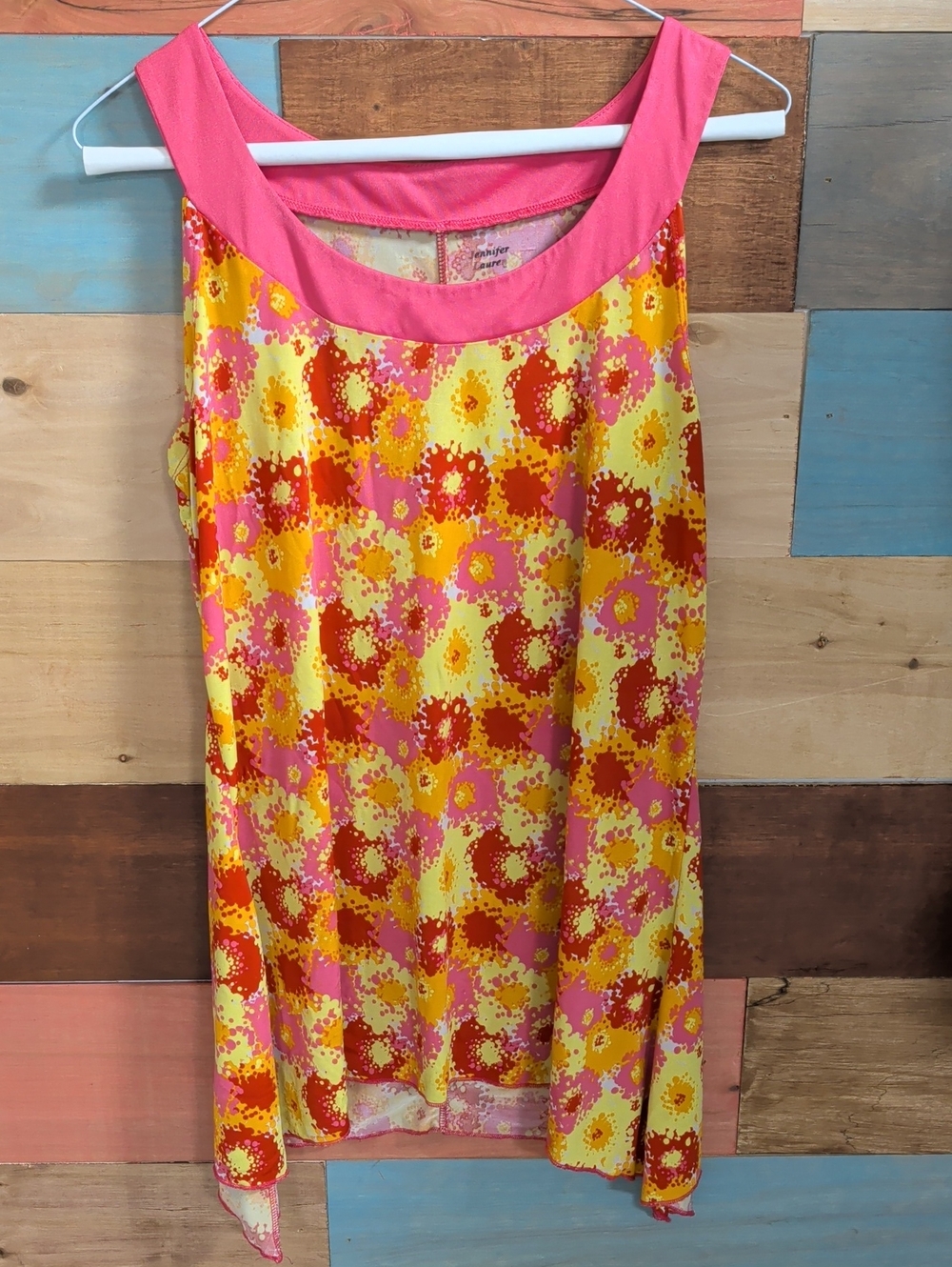 Sleeveless Floral Print Blouse in Pink and Yellow
